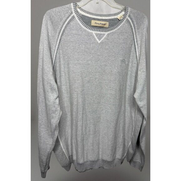 Tommy Bahama XL Gray Cotton Pullover Sweater Long Sleeve Marlin Logo - Picture 1 of 6